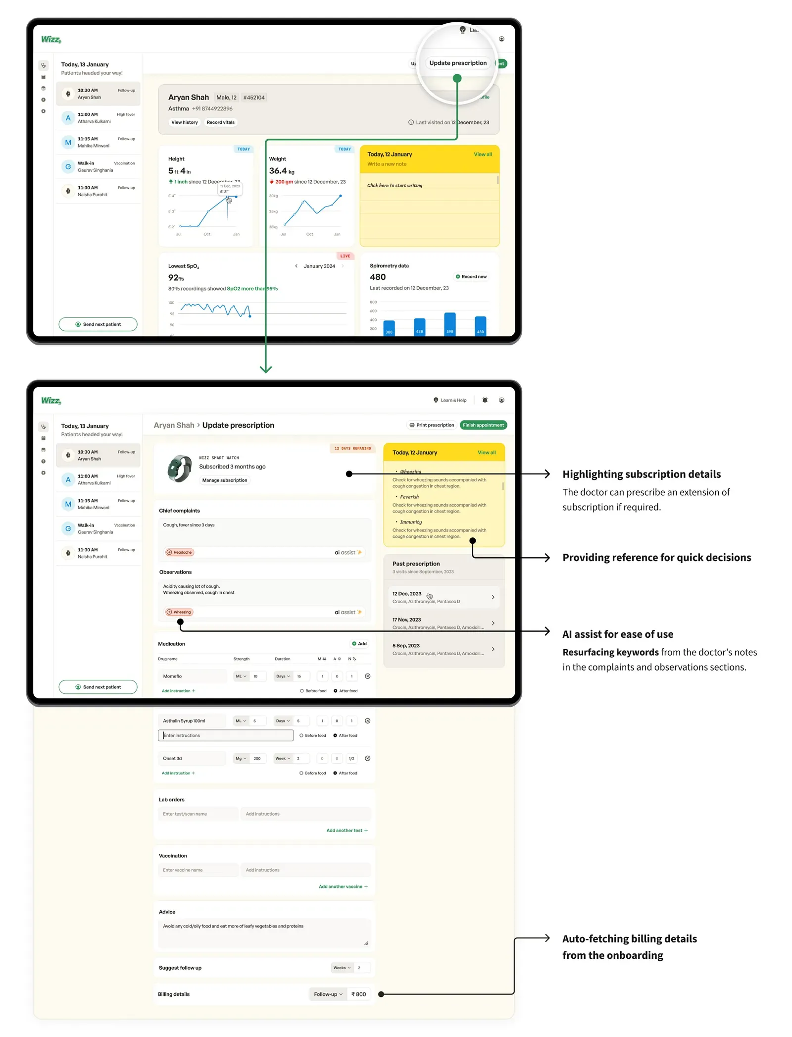 Design work from the section: Updating prescription — Lightning-fast experience